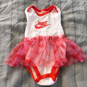 Nike White & Coral Pink Tulle Tutu Bodysuit